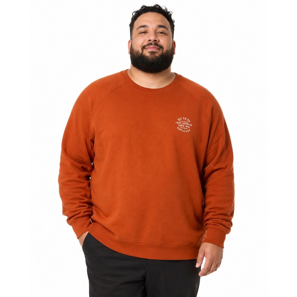 REI Co Op Crewneck Sweatshirt Men's 2XL Orange Embroidered Graphic Long Sleeves